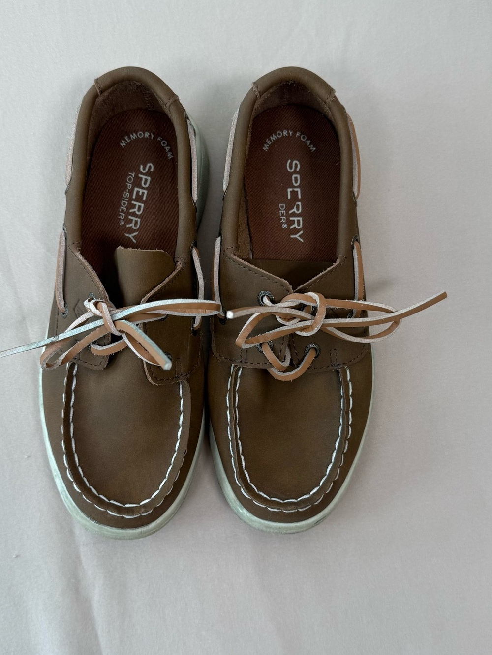 Sperry Kids Brown Leather Top Sider Boat Shoes, Size 1 Wide.